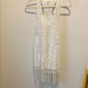 Francesca White Lace Sleeveless Top with Fringe